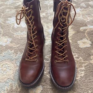 Brown Leather Lace-Up Boots
